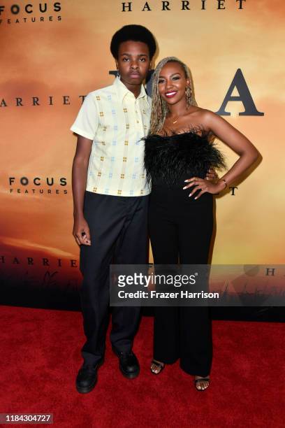 Jay Versace and Opal Tometi attend the Premiere Of Focus Features' "Harriet" at The Orpheum Theatre on October 29, 2019 in Los Angeles, California.