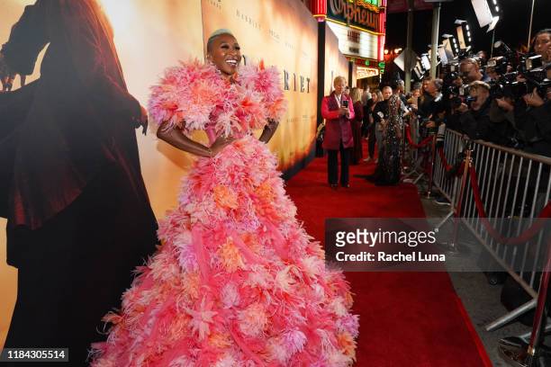 Cynthia Erivo attends the premiere of Focus Features' "Harriet" at The Orpheum Theatre on October 29, 2019 in Los Angeles, California.