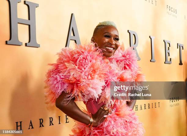Cynthia Erivo attends the premiere of Focus Features' "Harriet" at The Orpheum Theatre on October 29, 2019 in Los Angeles, California.