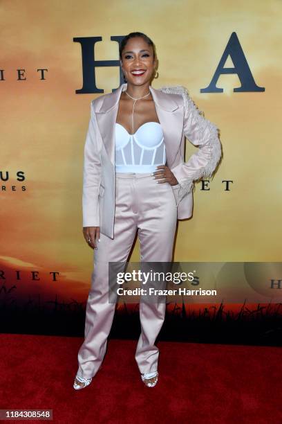 Amanda Seales attends the Premiere Of Focus Features' "Harriet" at The Orpheum Theatre on October 29, 2019 in Los Angeles, California.