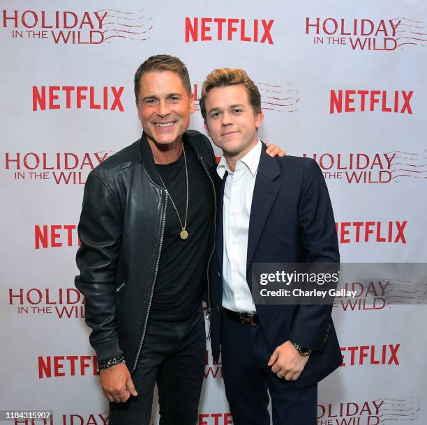 Rob Lowe and John Owen Lowe attend Netflix's HOLIDAY IN THE WILD Cast & Crew Screening at The London Hotel on October 29, 2019 in West Hollywood,...