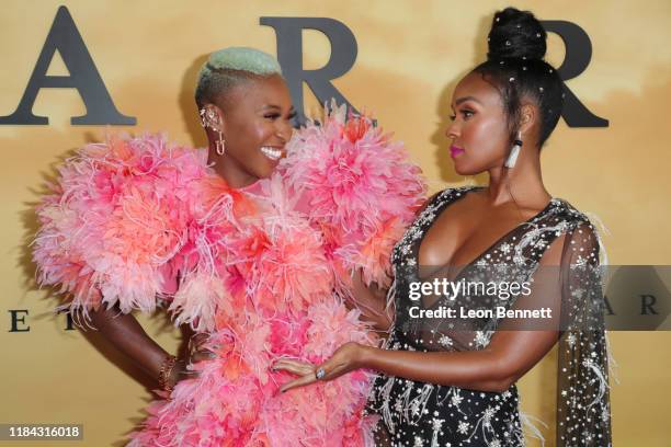 Cynthia Erivo and Janelle Monáettend Premiere Of Focus Features' "Harriet" at The Orpheum Theatre on October 29, 2019 in Los Angeles, California.