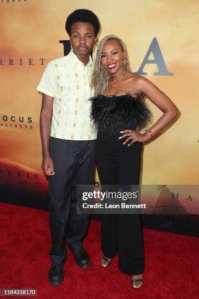 Jay Verrsace and Opal Tometi attend Premiere Of Focus Features' "Harriet" at The Orpheum Theatre on October 29, 2019 in Los Angeles, California.