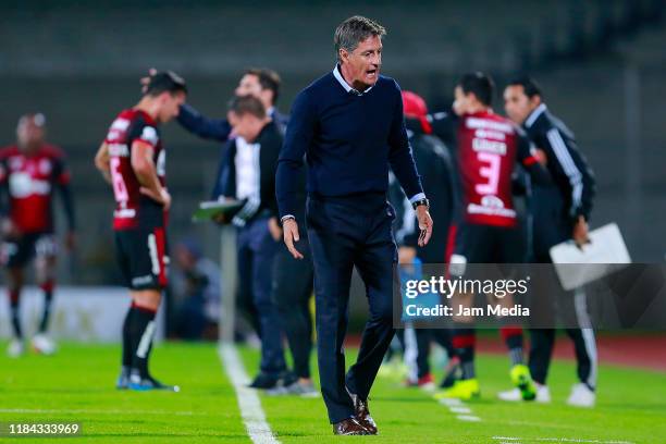 Jose Miguel Gonzalez, Coach of Pumas reacts during the 16th round match between Pumas UNAM and Atlas as part of the Torneo Apertura 2019 Liga MX at...