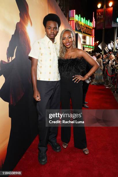 Jay Verrsace and Opal Tometi attend the premiere of Focus Features' "Harriet" at The Orpheum Theatre on October 29, 2019 in Los Angeles, California.