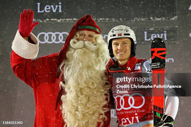 Henrik Kristoffersen of Norway takes 1st place during the Audi FIS Alpine Ski World Cup Men's Slalom on November 24, 2019 in Levi Finland.