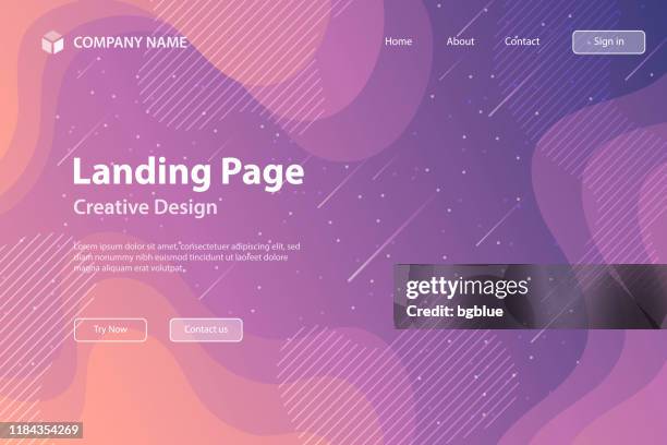 landing page template - flüssige und geometrische formen zusammensetzung - purple gradient - meteorstrom stock-grafiken, -clipart, -cartoons und -symbole