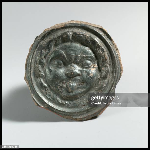 Terracotta tondo from a phiale , Hellenistic, 3rd century B.C., Greek, South Italian, Campanian, Calenian, Terracotta; black-glaze, diameter 2 7/8in....