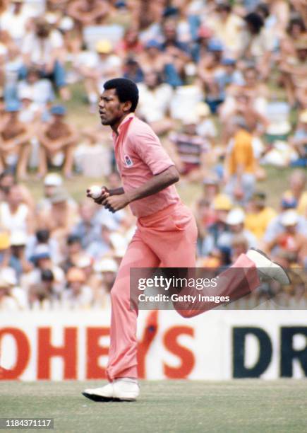 Colin Croft of WSC West Indies bowling in the 1st One Day International of the World Series Cricket International Cup between WSC Australia and WSC...