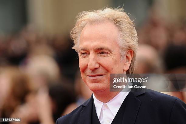 Alan Rickman attends the World Premiere of Harry Potter and The Deathly Hallows - Part 2 at Trafalgar Square on July 7, 2011 in London, England.