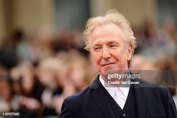 Alan Rickman attends the World Premiere of Harry Potter and The Deathly Hallows - Part 2 at Trafalgar Square on July 7, 2011 in London, England.