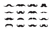 Men mustache styles black vector icons set