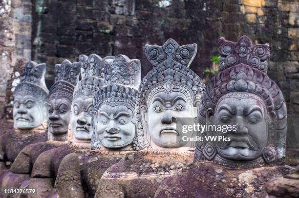 Statues at the South Gate of Angkor Thom, Siem Reap Cambodia