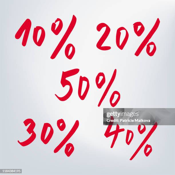 vektor handschriftliche schriftnummern 10%, 20%, 30%, 40%, 50% - 50 percent stock-grafiken, -clipart, -cartoons und -symbole