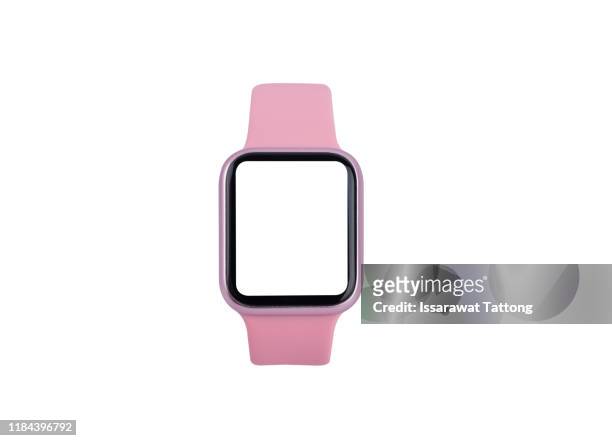 pink smart watch on white background - smart watch stock pictures, royalty-free photos & images