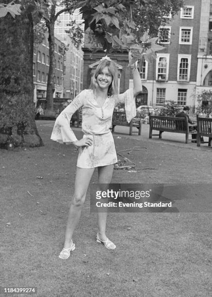 English-born Australian singer, songwriter, actress, entrepreneur, dancer, and activist Olivia Newton-John in Soho square, London, UK, 17th July 1970.