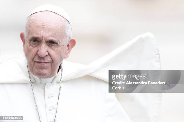 Pope Francis leads his general weekly audience in St. Peter's Square on October 30, 2019 in Vatican City, Vatican.