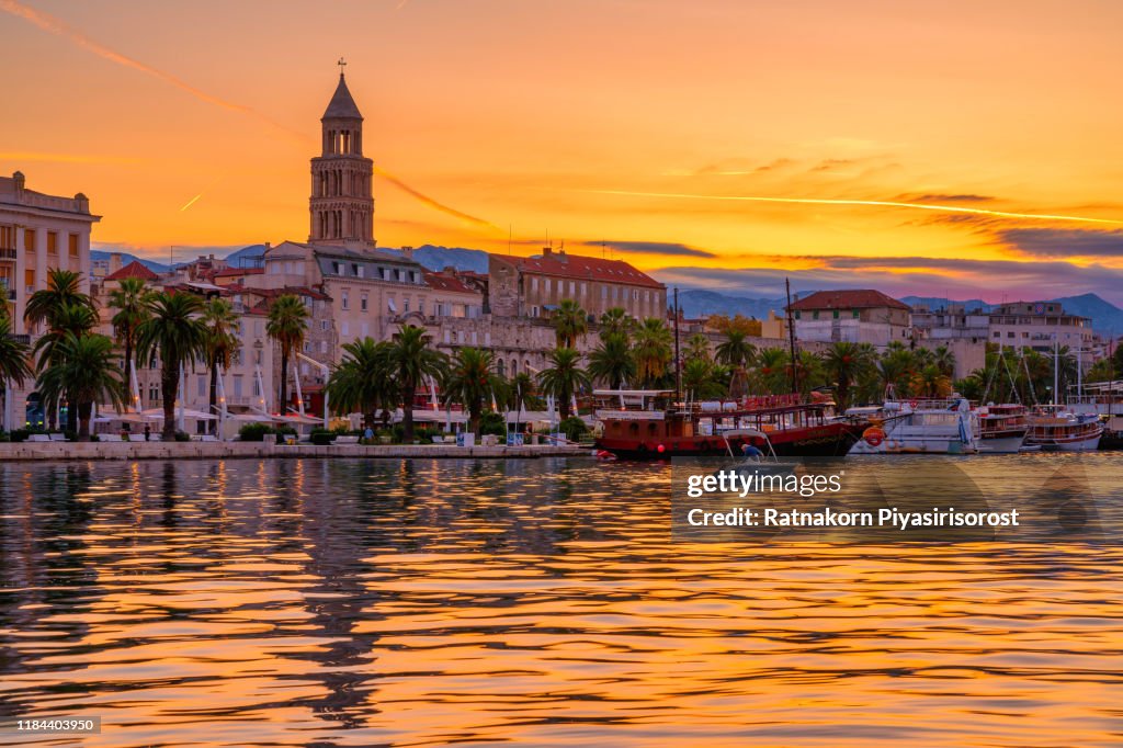Beautiful old town of Split during beautiful sunrise. Croatia,Europe.