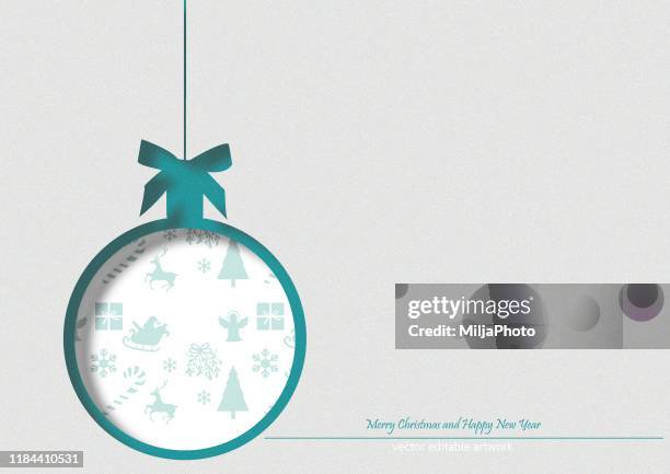 stockillustraties, clipart, cartoons en iconen met hangende kerstballen op witte achtergrond - christmas card