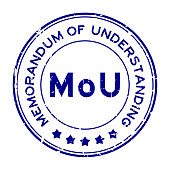 Grunge blue MOU (abbreviation of memorandum of understanding) word round rubber seal stamp on white background
