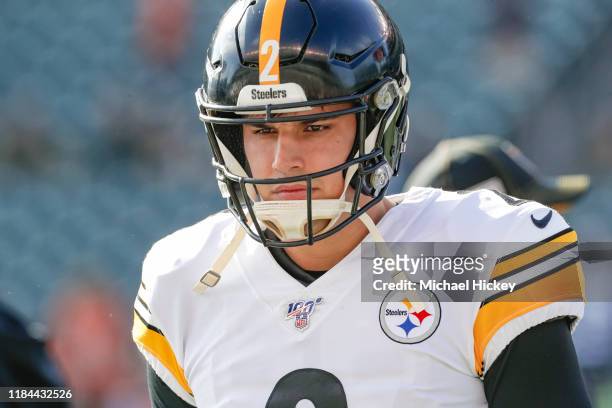 Mason Rudolph of the Pittsburgh Steelers is seen before the game against the Cincinnati Bengals at Paul Brown Stadium on November 24, 2019 in...