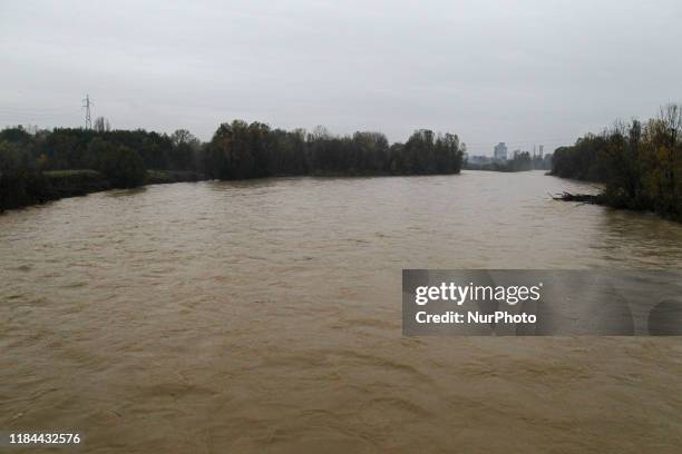 The river Stura di Lanzo in Turin on November 24, 2019 after its level rose overnight following heavy rain. Heavy rains continued to lash northern...