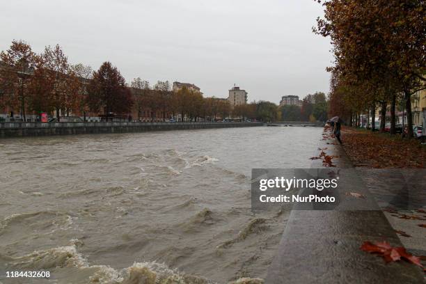 The river Dora Riparia in Turin on November 24, 2019 after its level rose overnight following heavy rain. Heavy rains continued to lash northern...