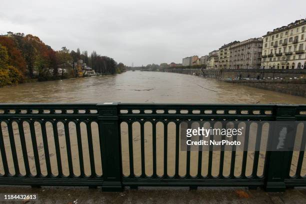 The river Po in the city center of Turin on November 24, 2019 after its level rose overnight following heavy rain. Heavy rains continued to lash...