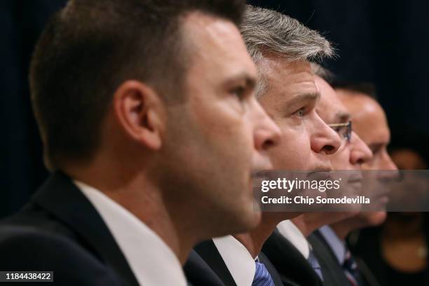 Acting Homeland Security Secretary Kevin McAleenan, Federal Bureau of Investigation Director Christopher Wray, acting Director of the National...