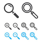 Magnifying Glass or Search Icon Set and Zoom In, Zoom Out Vector Design.