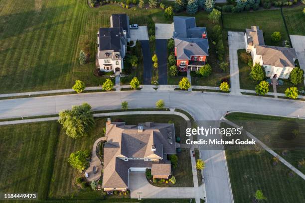 aerial view of suburban neighborhood - indiana home stock pictures, royalty-free photos & images