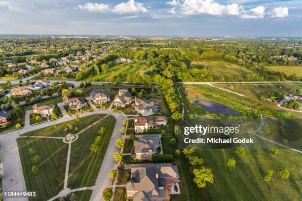 aerial view of suburban neighborhood - suburb park stock pictures, royalty-free photos & images