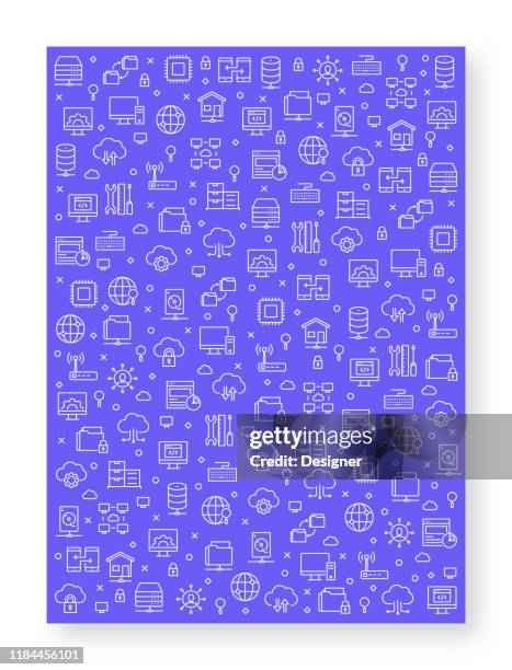 set of network technology icons vector pattern design - seamless pattern circuit stock illustrations