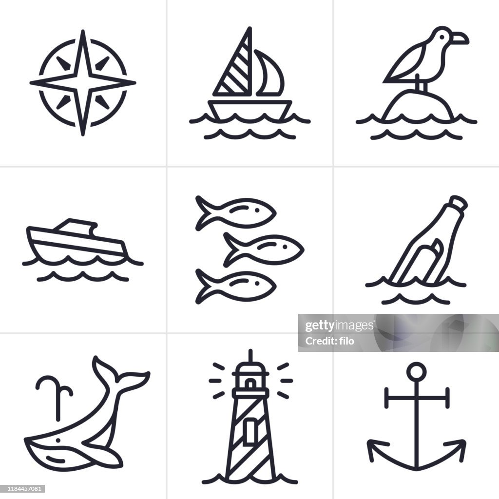 Ocean Sea and Sailing Icons and Symbols