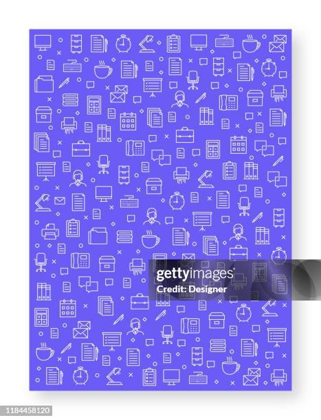 set of office and workspace icons vector pattern design - open plan office stock illustrations