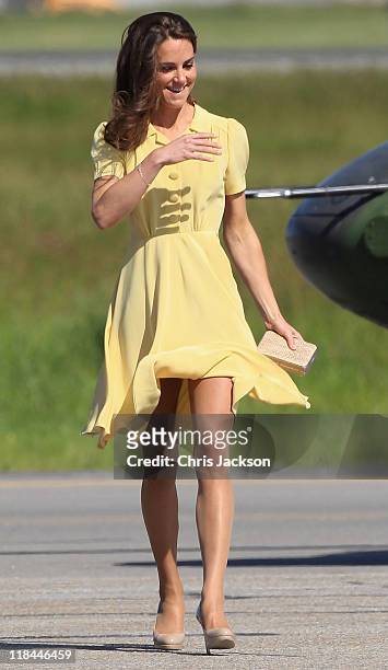 Catherine, Duchess of Cambridge arrives at Calgary Airport on July 7, 2011 in Calgary, Canada. The newly married Royal Couple are on the eighth day...