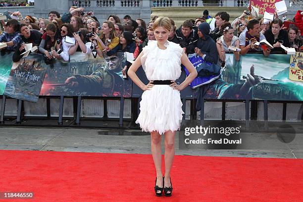 Clemence Posey attends the world premiere of 'Harry Potter And The Deathly Hallows Part 2' at Trafalgar Square on July 7, 2011 in London, England.