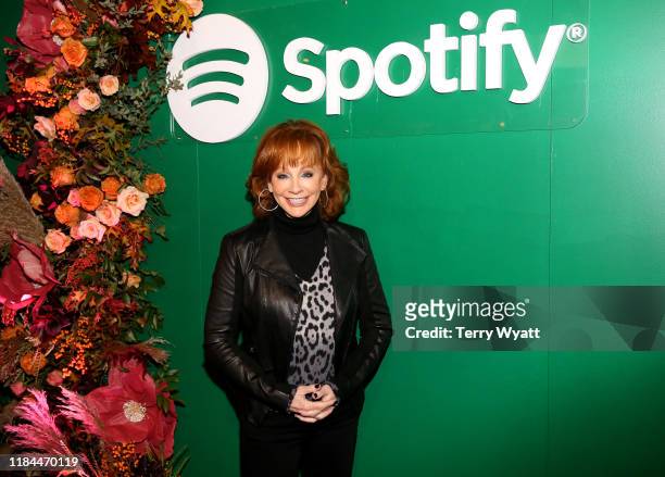 Reba McEntire attends Spotify's launch of its new podcast with country icon Reba McEntire at the Bridge Building on October 29, 2019 in Nashville,...