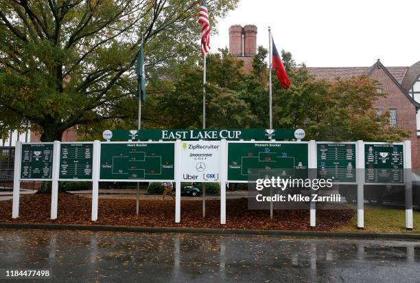 Detail of the final match play scoreboard during Day 3 of the 2019 East Lake Cup at East Lake Golf Club on October 30, 2019 in Atlanta, Georgia.