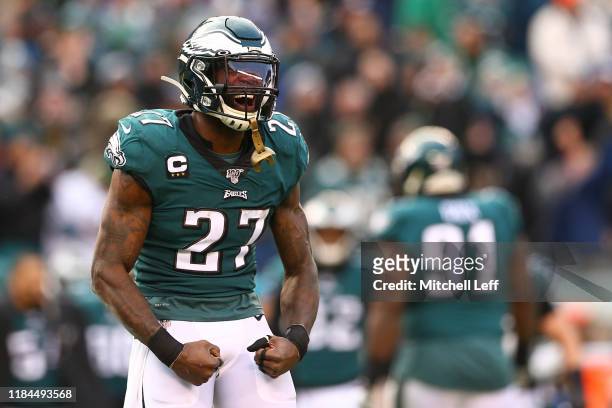 Malcolm Jenkins of the Philadelphia Eagles reacts against the Seattle Seahawks in the second half at Lincoln Financial Field on November 24, 2019 in...