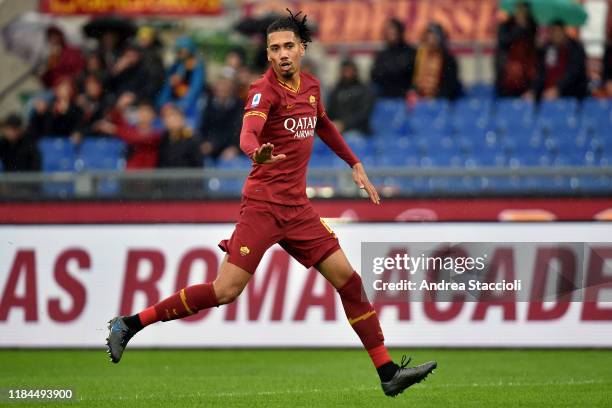 Chris Smalling of AS Roma in action during the Serie A football match between AS Roma and Brescia Calcio. AS Roma won 3-0 over Brescia Calcio.