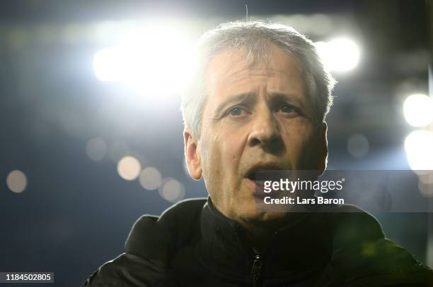 Head coach Lucien Favre of Dortmund looks on during the DFB Cup second round match between Borussia Dortmund and Borussia Moenchengladbach at Signal...