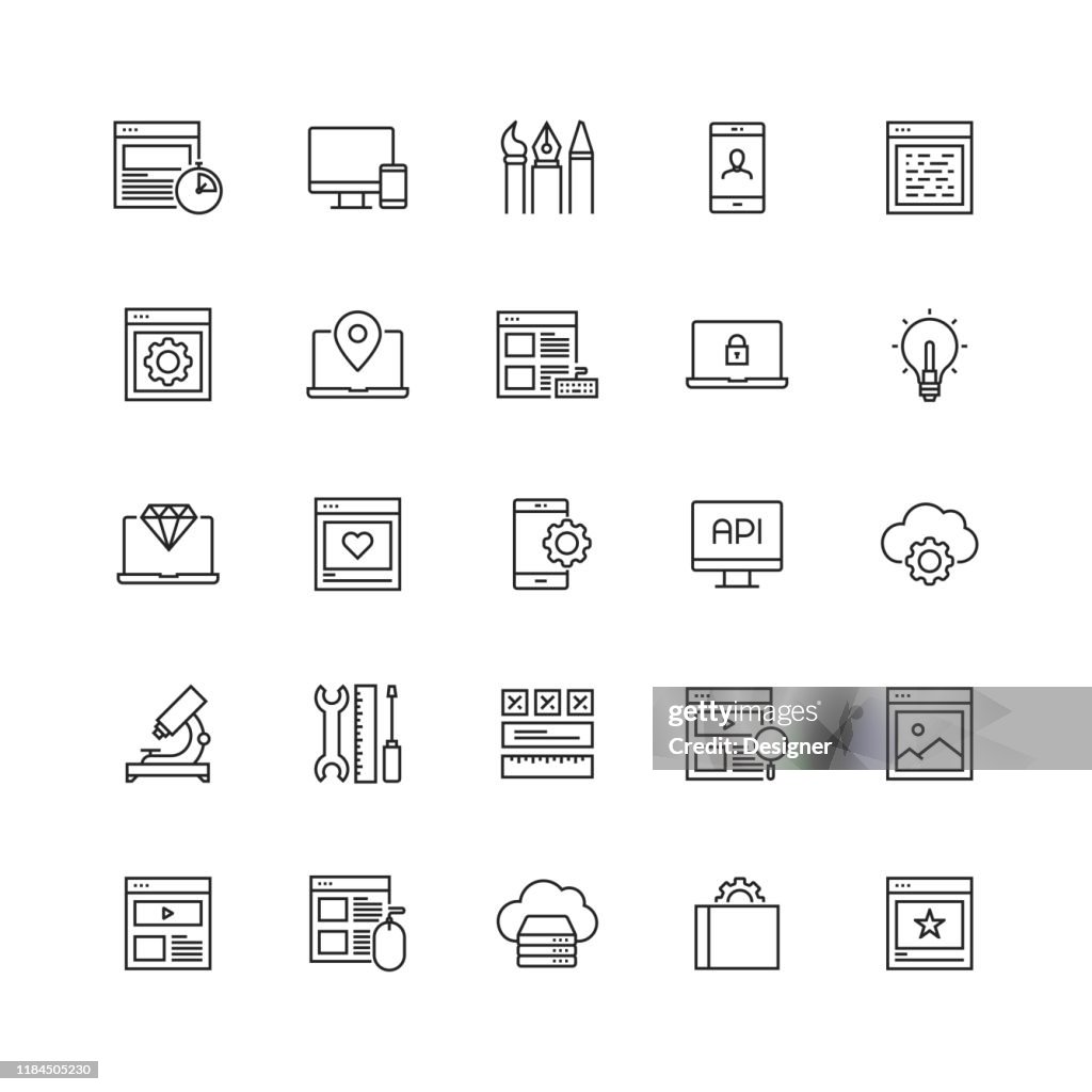 Einfache Reihe von Web-Design und Entwicklung verwandte VektorLinie Icons