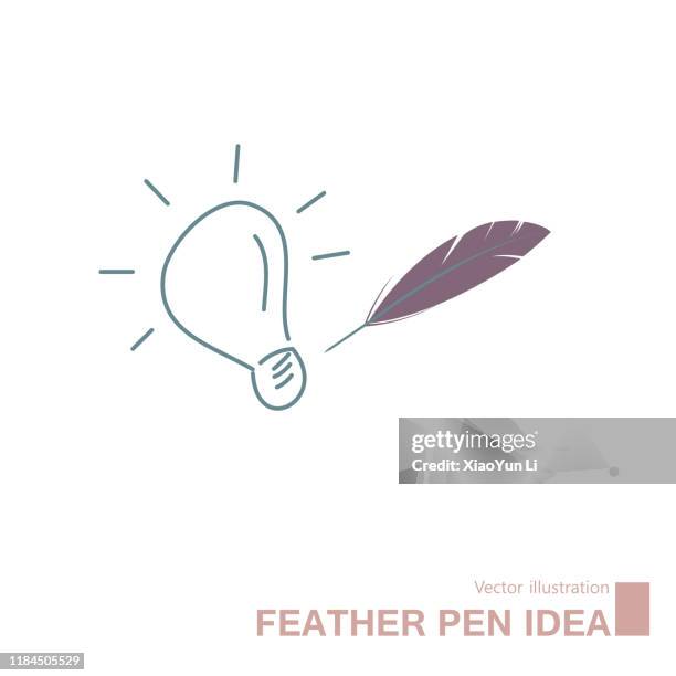 vector drawn feather pen. - antique light bulb stock illustrations