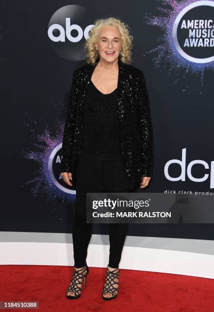 Singer/songwriter Carole King arrives for the 2019 American Music Awards at the Microsoft theatre on November 24, 2019 in Los Angeles.