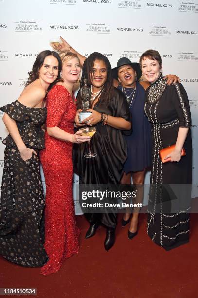 Leanne Best, Martha Plimpton, Lynn Nottage, Clare Perkins, winners of Best Play Award in partnership with Chanel for 'Sweat' presented by Olivia...