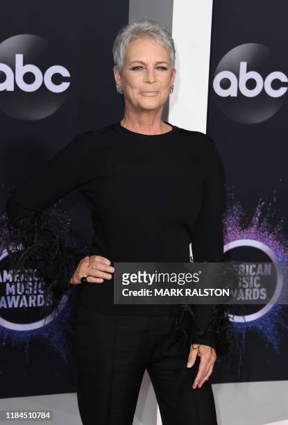 Actress Jamie Lee Curtis arrives for the 2019 American Music Awards at the Microsoft theatre on November 24, 2019 in Los Angeles.