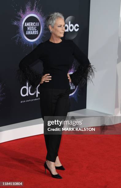 Actress Jamie Lee Curtis arrives for the 2019 American Music Awards at the Microsoft theatre on November 24, 2019 in Los Angeles.