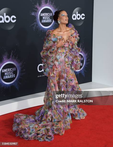 Singer Halsey arrives for the 2019 American Music Awards at the Microsoft theatre on November 24, 2019 in Los Angeles.
