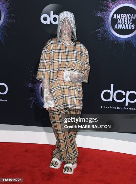 Singer/songwriter Billie Eilish arrives for the 2019 American Music Awards at the Microsoft theatre on November 24, 2019 in Los Angeles.